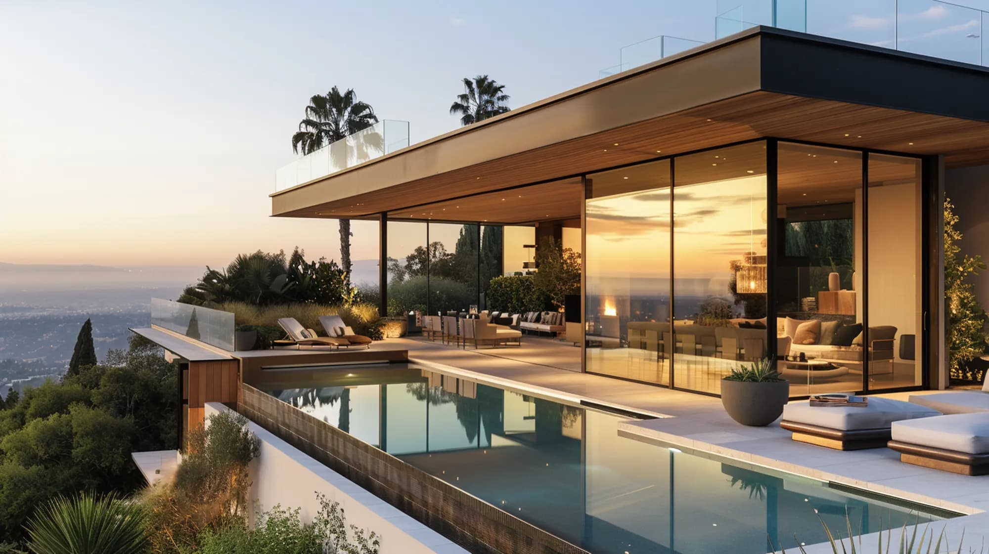 Pool terrace at golden hour